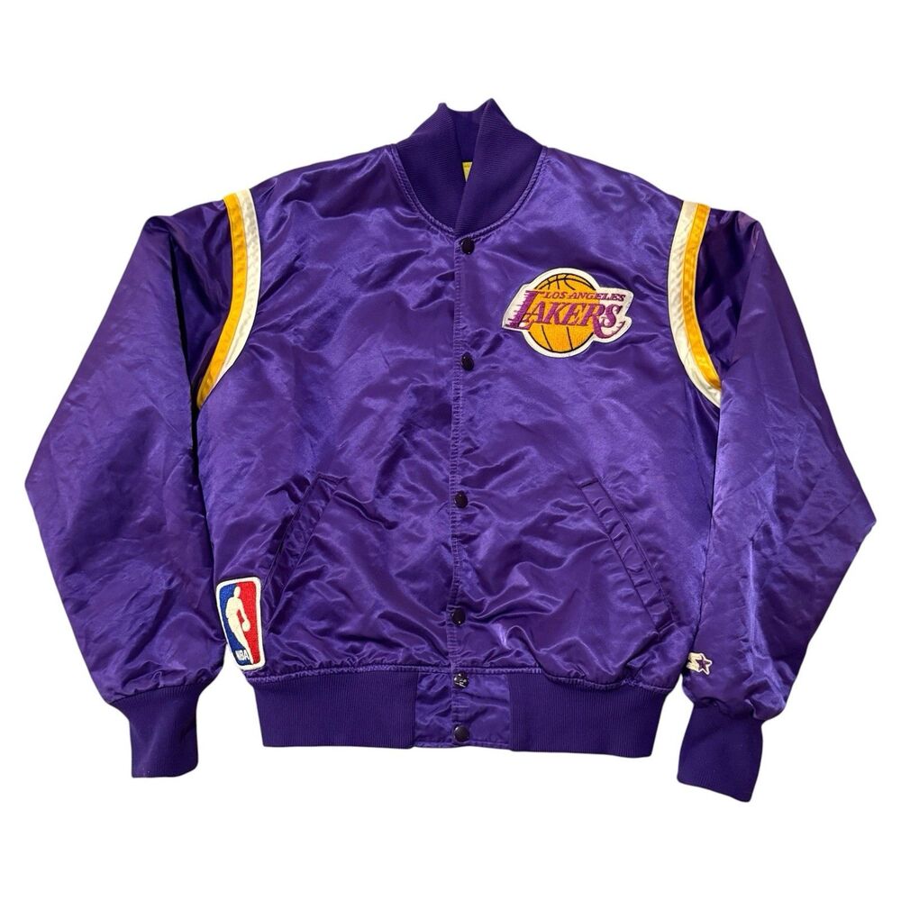 Vintage 80s Los Angeles Lakers Starter Satin Bomber Jacket M NBA Authentics USA